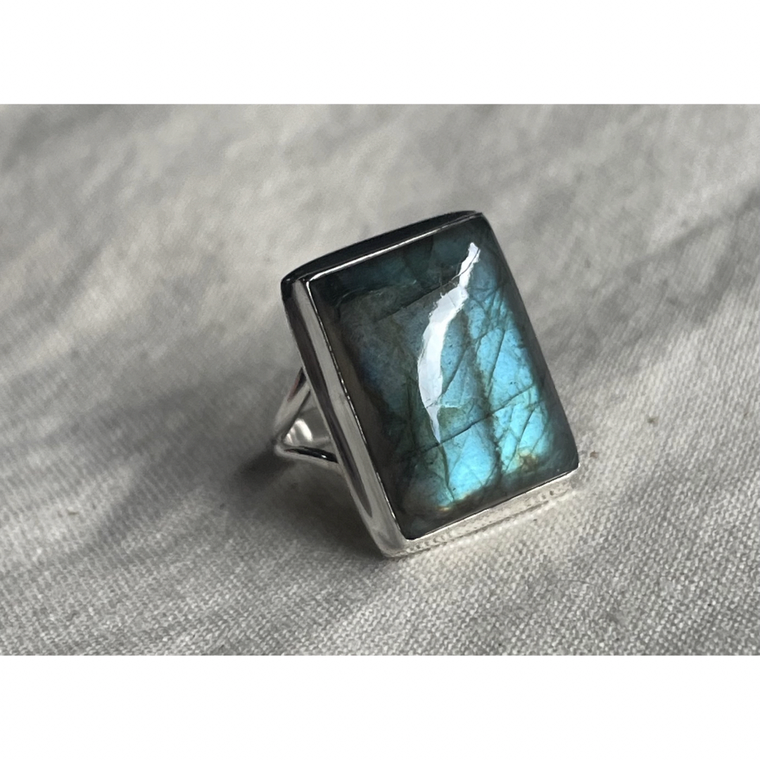 青いストーンリングSILVER925指輪高品質天然石Labradorite おB