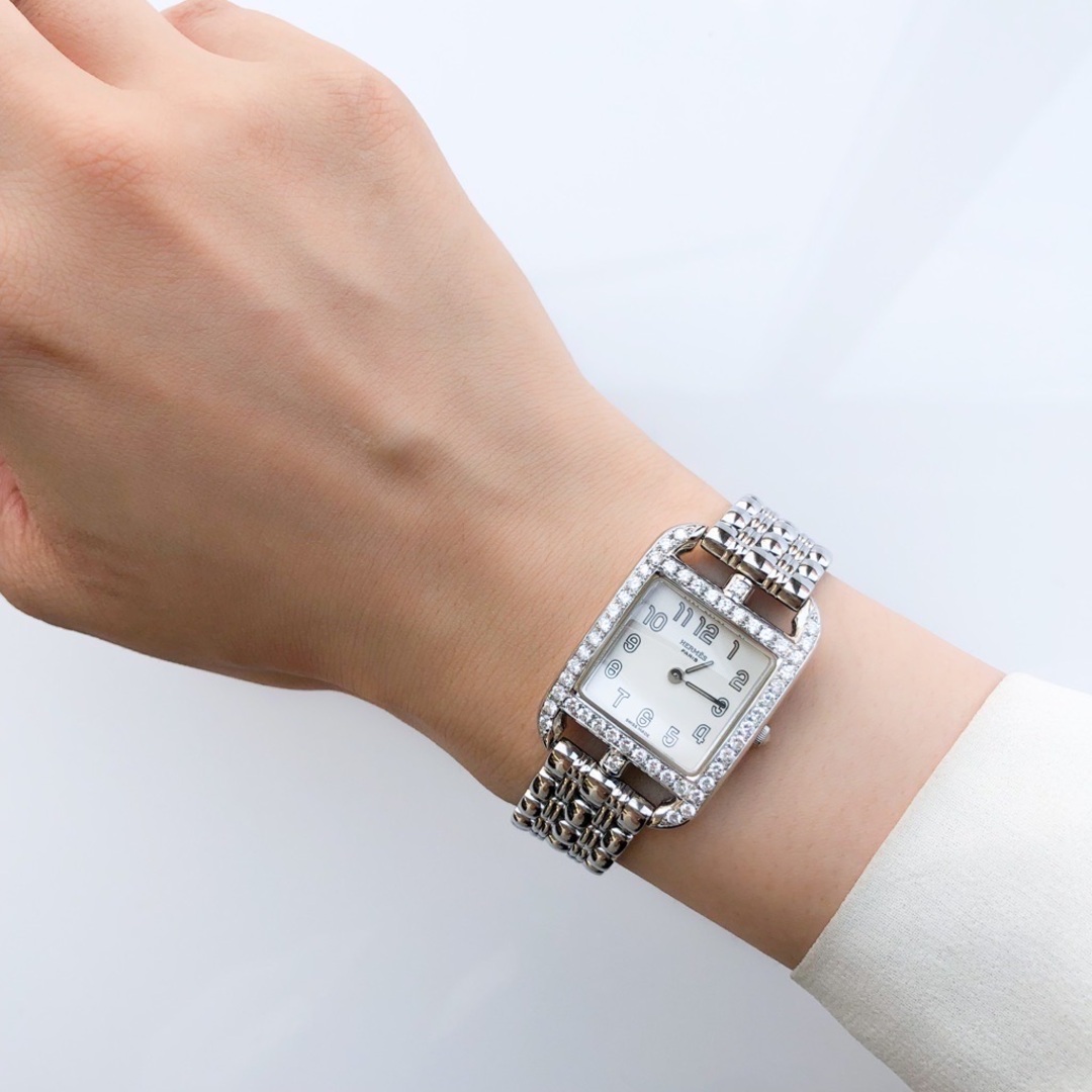 【仕上済/ベルト2種】エルメス ケープコッド 白文字盤 ブレス シルバー ダイヤ SS レディース 腕時計 HERMES 時計