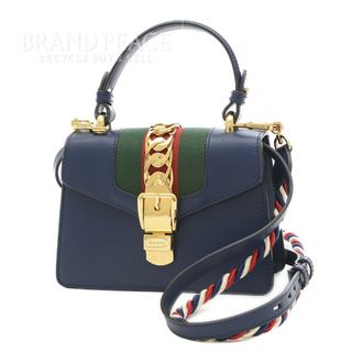 グッチ(Gucci)のグッチ シルヴィ トップハンドル 2Wayバッグ レザー ネイビー 470270(ハンドバッグ)