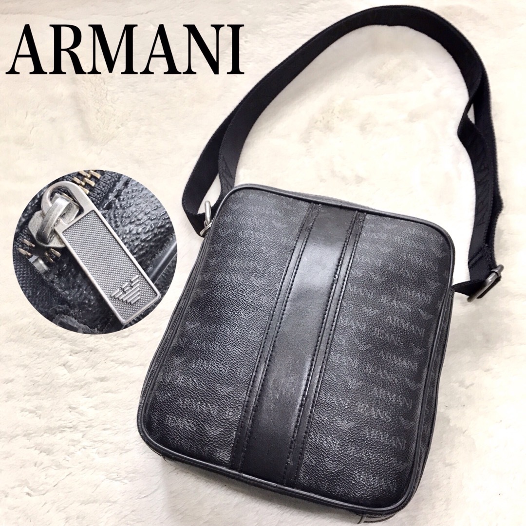 EMPORIO ARMANI ロゴ 斜め掛け ショルダーバッグ ブラック