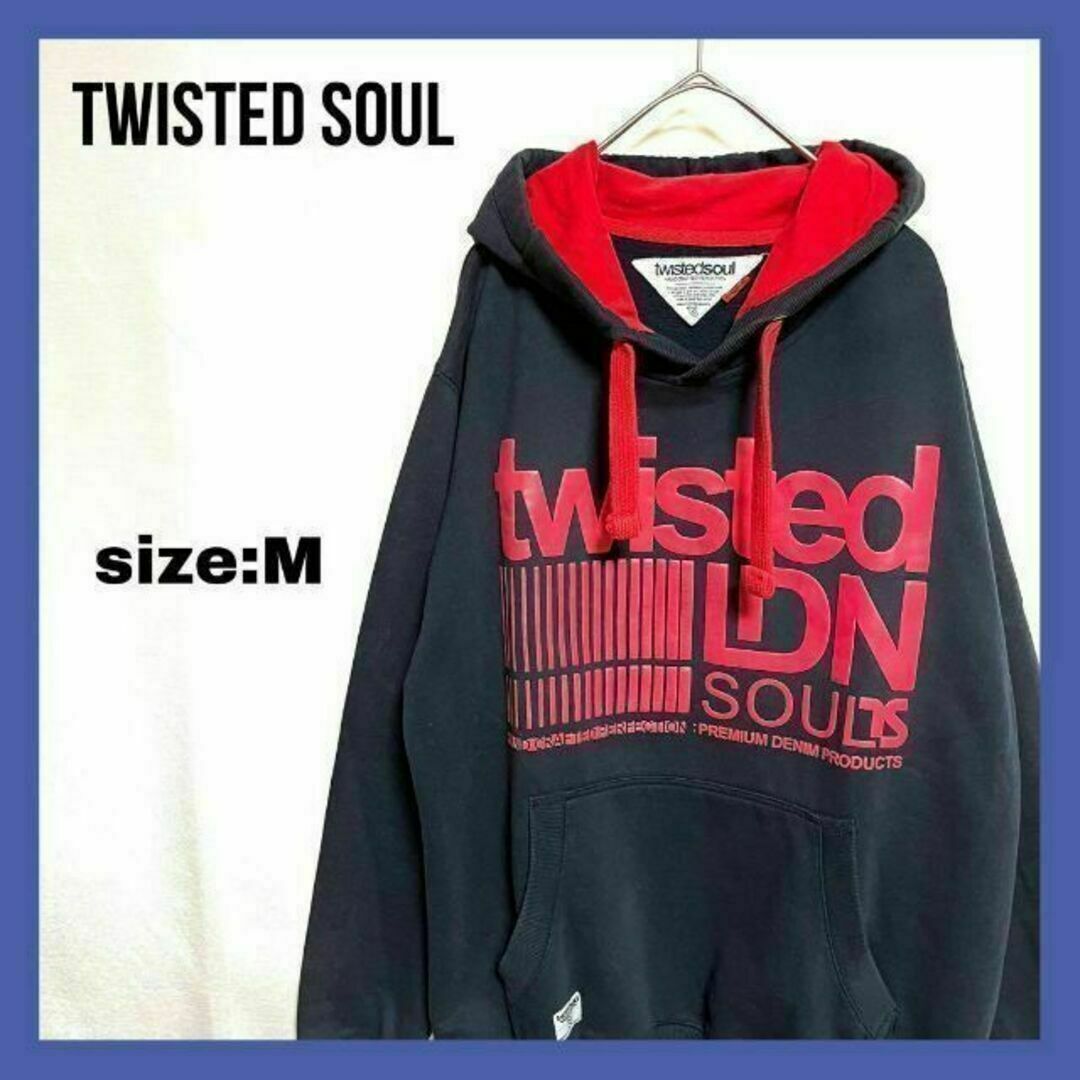 twisted soul バイカラー パーカー レザービッグロゴ ネイビー M | フリマアプリ ラクマ