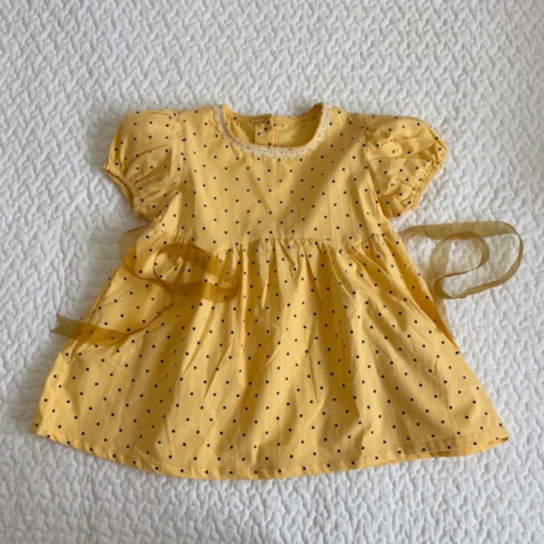 【新品・未使用】半袖ドットワンピース キッズ/ベビー/マタニティのキッズ服女の子用(90cm~)(ワンピース)の商品写真