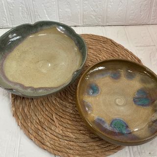 香春焼 大皿 皿 鉢 骨董品 器 2枚セット 飾り皿 飾り物 置物 オブジェ(食器)