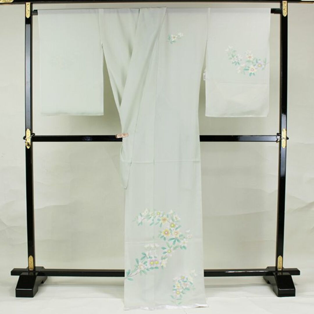 【値下げ】 - 薄黄緑草花柄 夏物誂仕立付訪問着 AA6987 着物 【50％OFF | 着物・浴衣