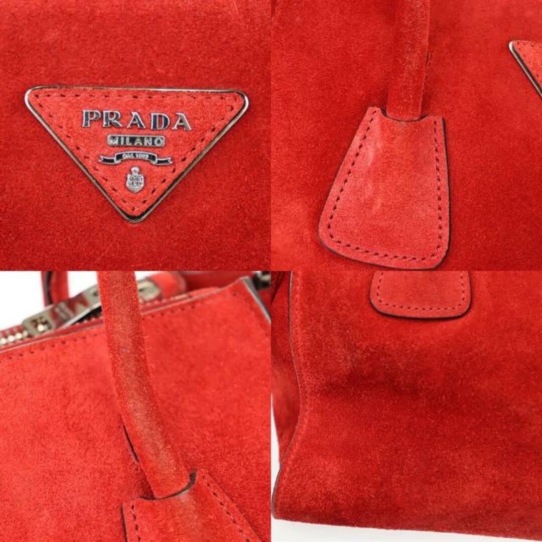 プラダ ハンドバッグ  レッド スエードレザー PRADA  |  2WAY ショルダーバッグ カバン ブランド レディース バック ファッション ロゴプレート シンプル ABランク