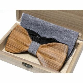bowS-0005　木製　ウッド　蝶ネクタイ　ポケットチーフ　セット　木箱入り(ネクタイ)