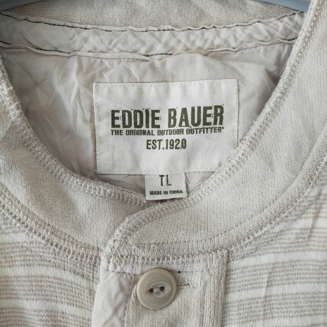 Eddie Bauer(エディーバウアー)のエディバウアー　ヘンリーネック　ロングTシャツ　ボーダー　ベージュ系 メンズのトップス(Tシャツ/カットソー(七分/長袖))の商品写真