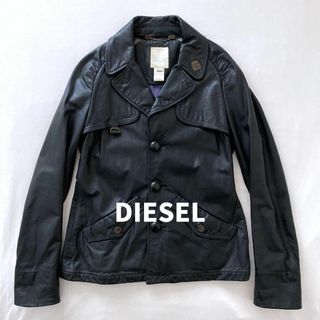 ディーゼル(DIESEL)のディーゼル　ヴィンテージレザージャケット　本革　牛革　スカーフ柄　ブラック　S(レザージャケット)