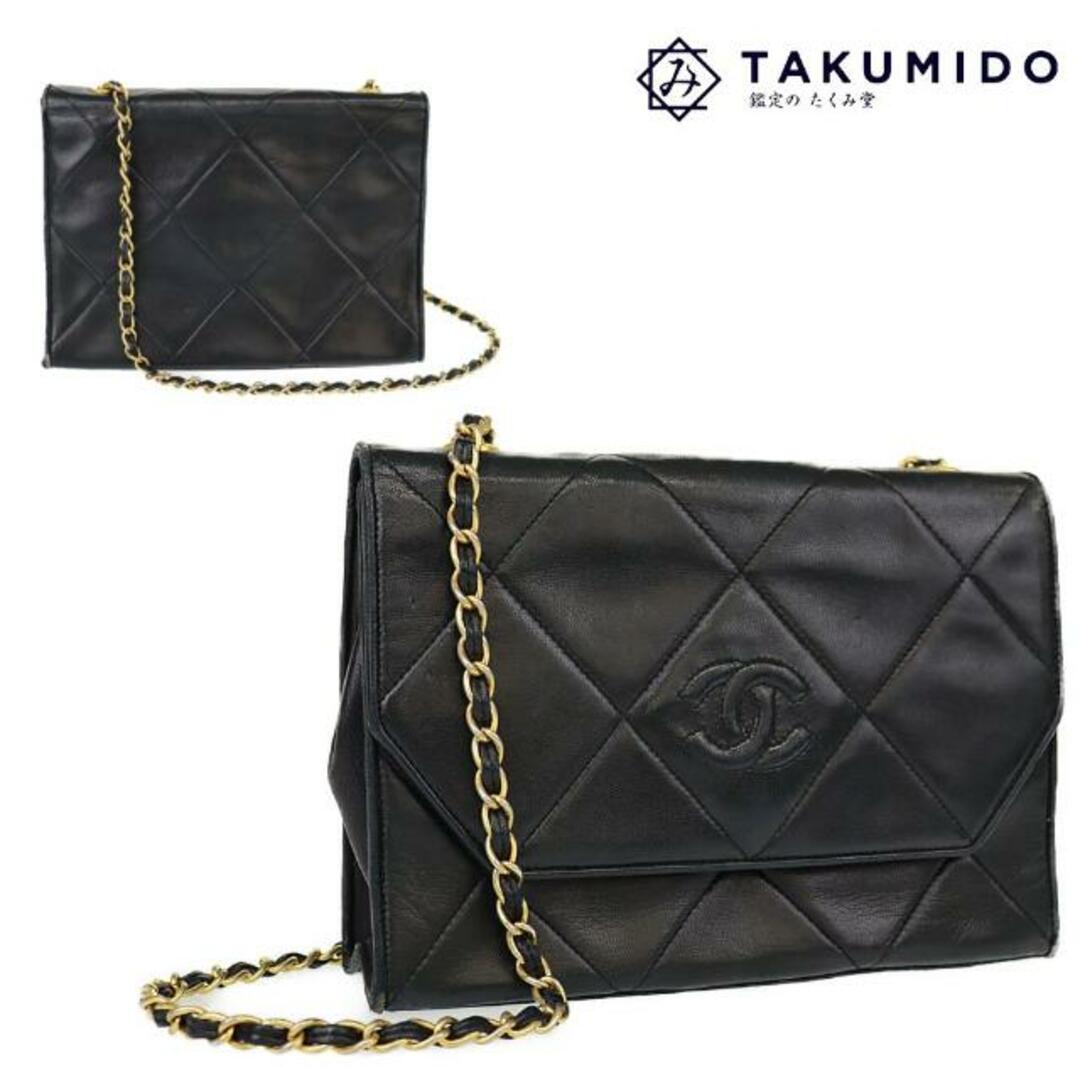 シャネル チェーンショルダーバッグ  ラムスキン ブラック ゴールド金具 CHANEL  | 肩掛け 黒 金色 レザー カバン レディース ファッション キルティング ハイブランド Bランク