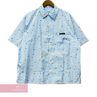 プラダ(PRADA)のPRADA 2022SS Short-sleeved Shirt in Printed Stretch Cotton UCS339 S211 10N9 プラダ プリンテッドストレッチコットンショートスリーブシャツ 半袖 ボウリングシャツ ロゴプリント ストライプ ドット ライトブルー サイズL【230906】【中古-B】【me04】(シャツ)