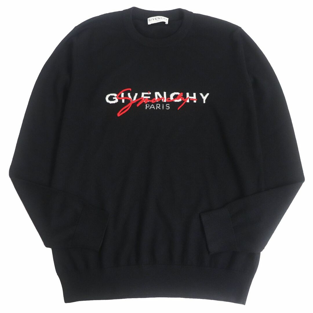 美品□19AW GIVENCHY/ジバンシィ BM90B1404X シグネチャーロゴ エンブロイダリー ウール100％ 長袖ニット/セーター ブラック XL 伊製 正規