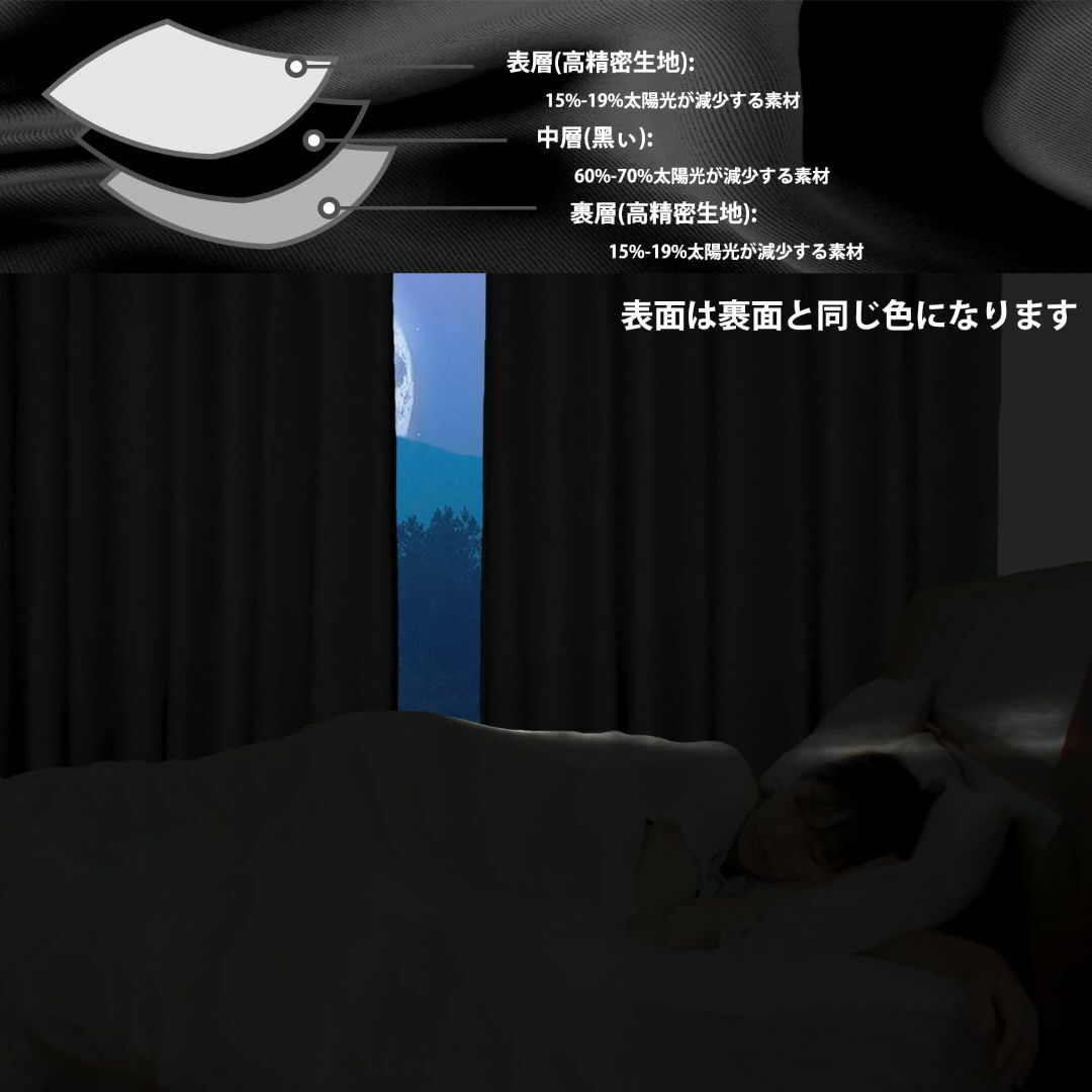 色: ブラック】Yunlinhui 1级遮光カーテン 既成 カーテン2枚组 完の ...