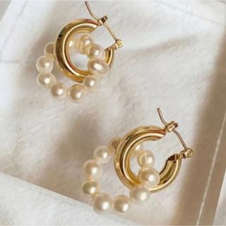 パール　フープリング　ピアス(ピアス)