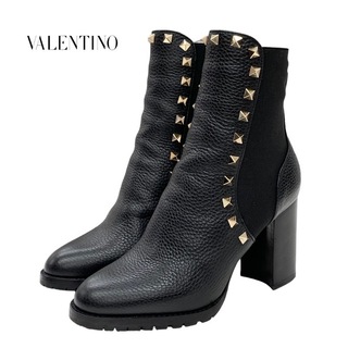 ヴァレンティノ(VALENTINO)のヴァレンティノ VALENTINO ブーツ ショートブーツ 靴 シューズ レザー ブラック 黒 ゴールド ロックスタッズ サイドゴア(ブーツ)