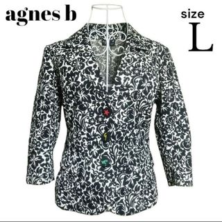 agnes b ジャケット 3B 総柄 花柄 スター 星 ホワイト ブラック L