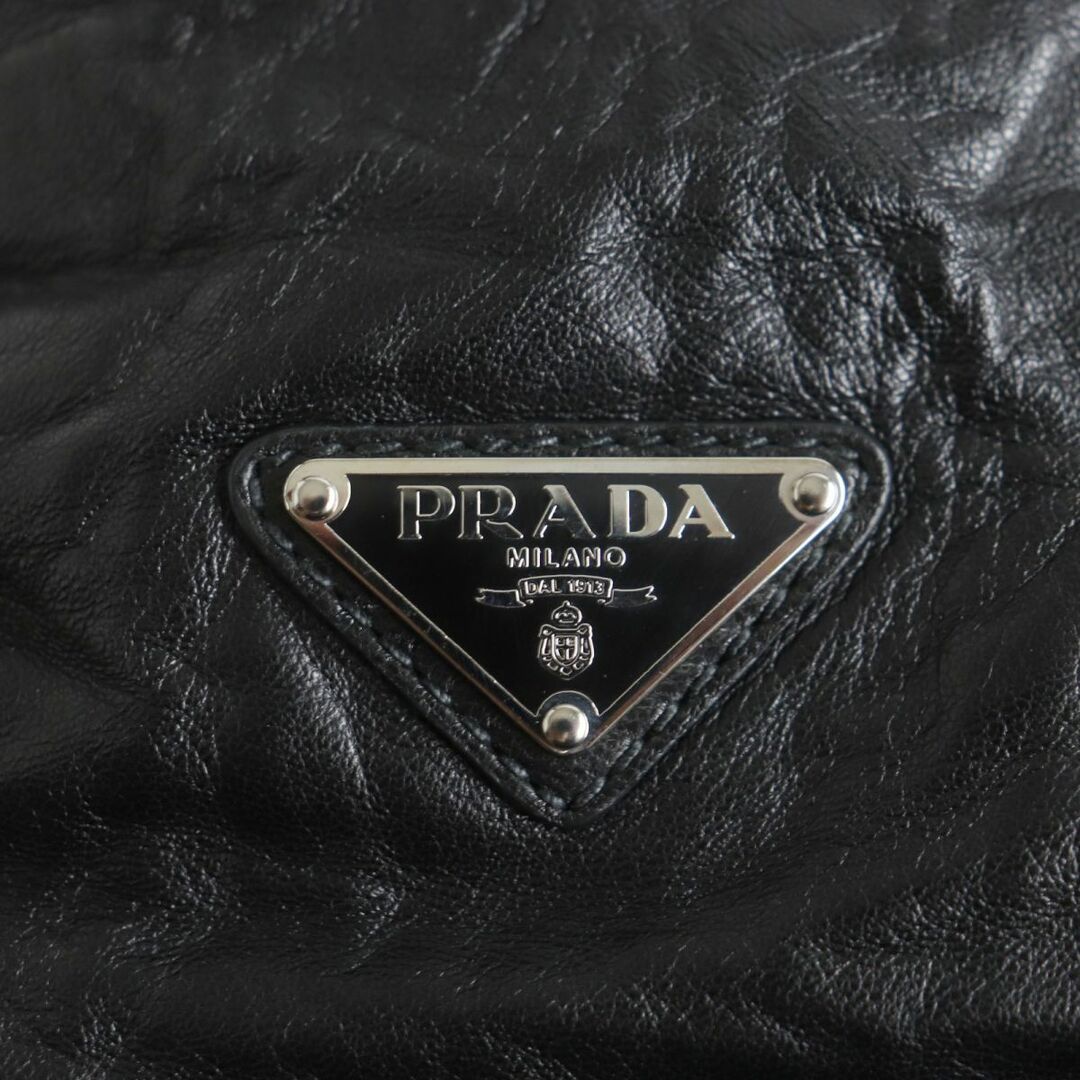 極美品▼PRADA プラダ トライアングルプレート ナッパアンティーク レザー トートバッグ/ブリーフケース ブラック 伊製 パドロック付き