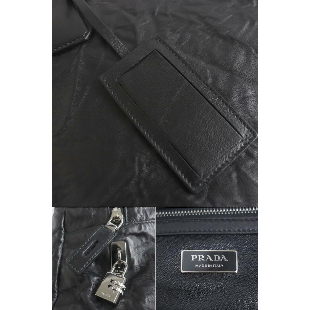 極美品▼PRADA プラダ トライアングルプレート ナッパアンティーク レザー トートバッグ/ブリーフケース ブラック 伊製 パドロック付き