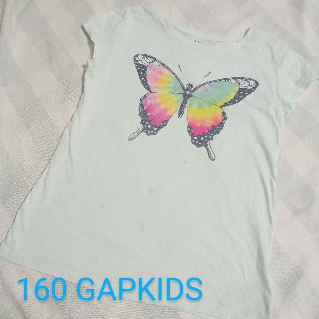 GAP Kids(ギャップキッズ)の160(XXL)◆GAPKIDS◆Tシャツ◆蝶◆薄ミントブルー キッズ/ベビー/マタニティのキッズ服女の子用(90cm~)(Tシャツ/カットソー)の商品写真