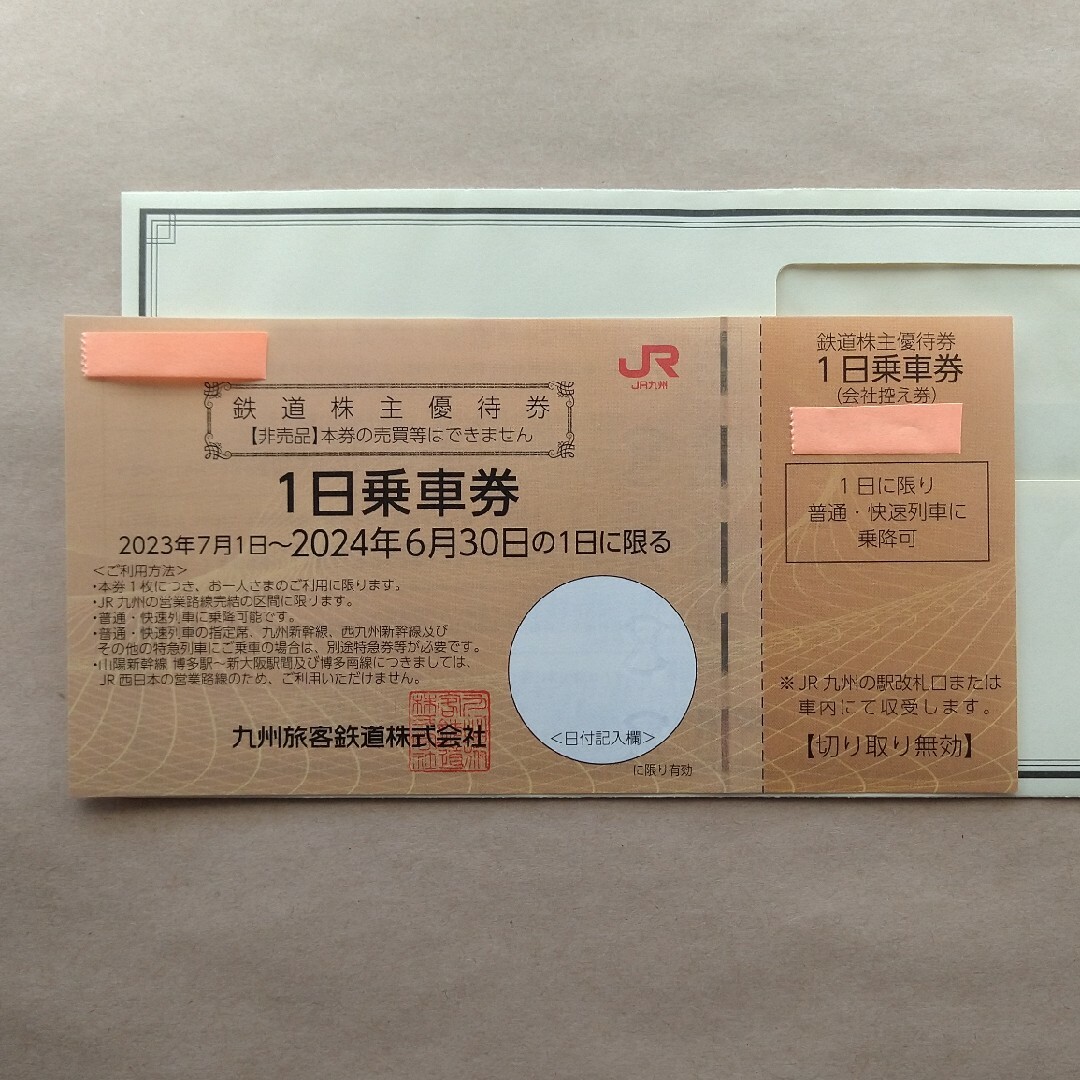 JR(ジェイアール)のJR九州 鉄道株主優待券 1日乗車券  〜2024年6月30日 チケットの優待券/割引券(その他)の商品写真