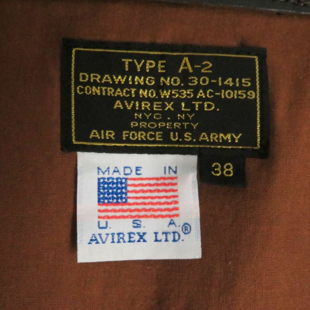 AVIREX(アヴィレックス)の極美品□AVIREX/アヴィレックス 2191000 TYPE A-2 ジップアップ カーフスキン フライトジャケット/レザーブルゾン ブラウン 38 USA製 正規 メンズのジャケット/アウター(フライトジャケット)の商品写真