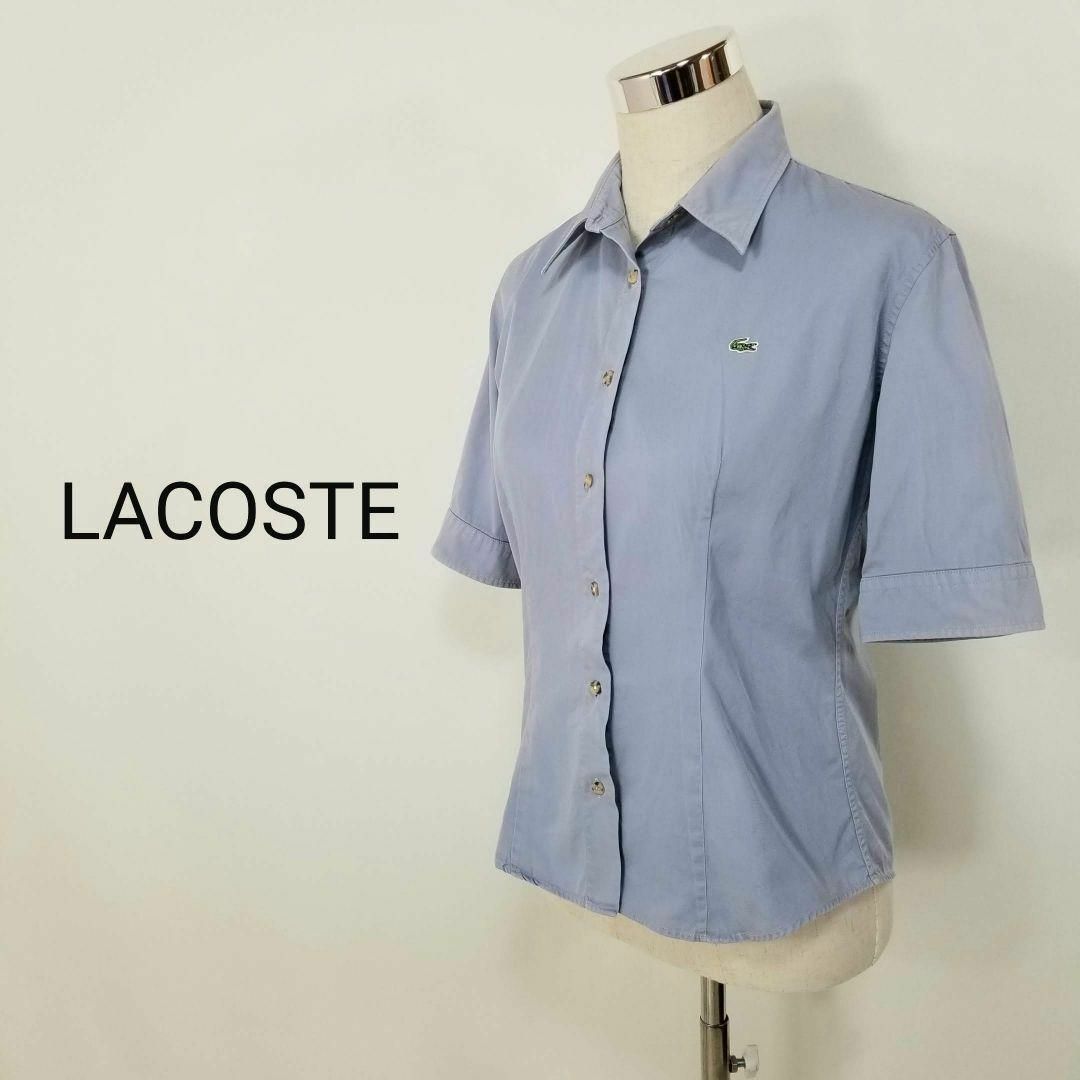 LACOSTE(ラコステ)のラコステLACOSTE美シルエット半袖シャツ40刺繍サイズLロゴ青灰 レディースのトップス(シャツ/ブラウス(半袖/袖なし))の商品写真