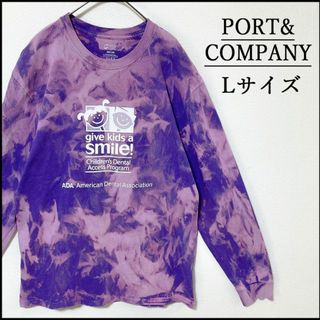 メンズタイダイ柄ブリーチ長袖TシャツL 古着屋 ロンT　プリント　紫　丸首　春秋(Tシャツ/カットソー(七分/長袖))