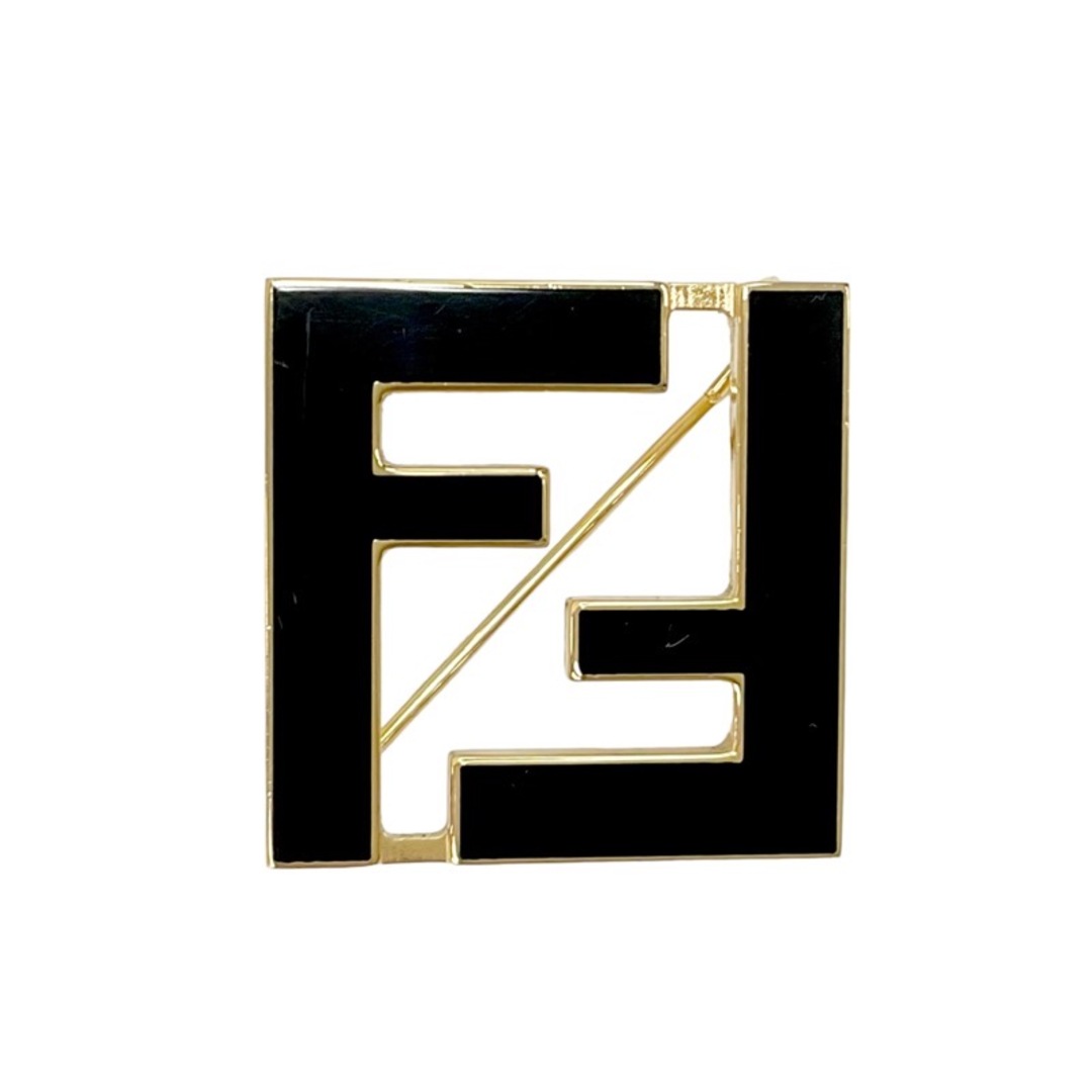 FENDI(フェンディ)のフェンディ FENDI フォーエバー ブローチ FFロゴ ブラック ゴールド レディースのアクセサリー(ブローチ/コサージュ)の商品写真