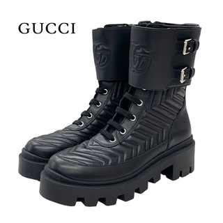 グッチ(Gucci)のグッチ GUCCI ブーツ ショートブーツ 靴 シューズ レザー ブラック 黒 シルバー GG マーモント ロゴ レースアップ(ブーツ)