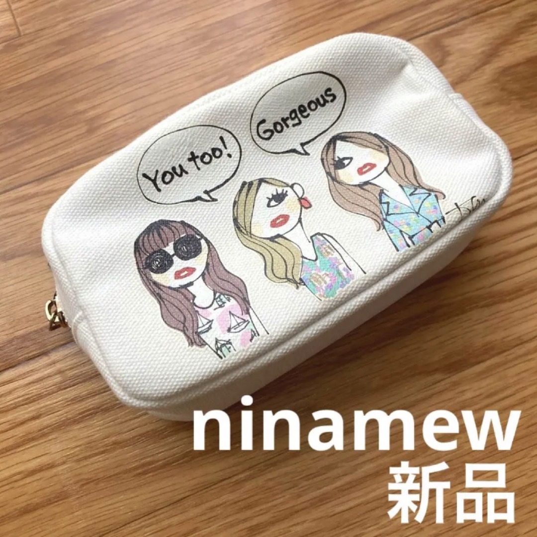 ninamew プリント ポーチ ホワイト 白 新品 未使用 | フリマアプリ ラクマ