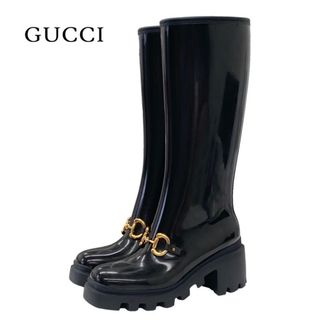 グッチ(Gucci)のグッチ GUCCI ブーツ ロングブーツ 靴 シューズ ラバー ブラック 黒 ゴールド 未使用 レインブーツ ホースビット(ブーツ)