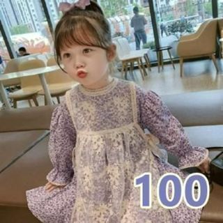 【100サイズ】ワンピース チュニック 女の子 小花柄 レース セット こども服(ワンピース)