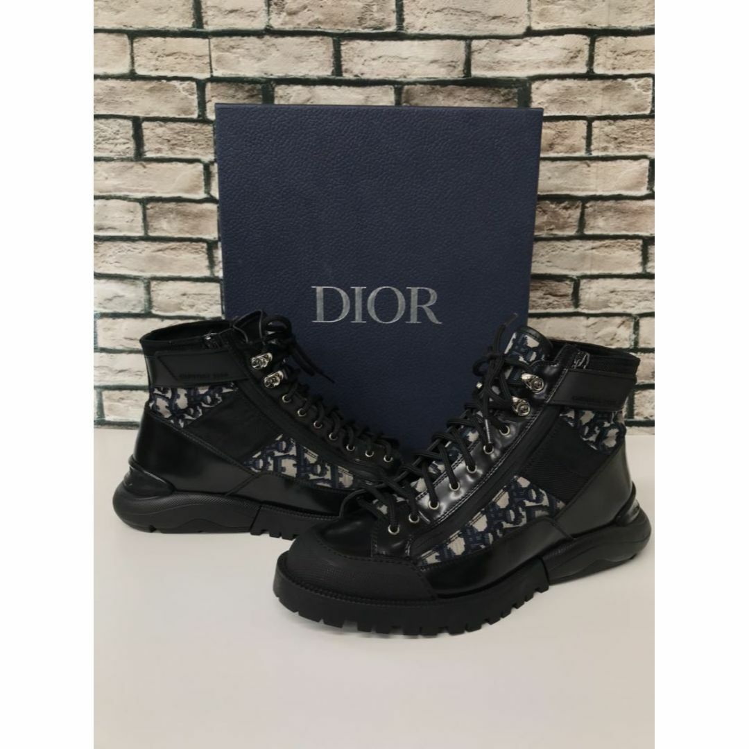 DIOR ディオール☆オブリーク柄切替ミッドトップレザーコンバット