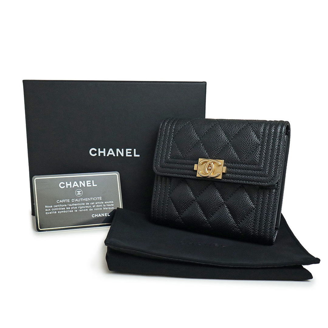 CHANEL 三つ折財布 薄型 黒 本革