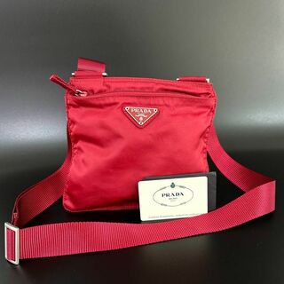 PRADA プラダ　テスートナイロハンドバッグ　三角ロゴ　レッド系　0828