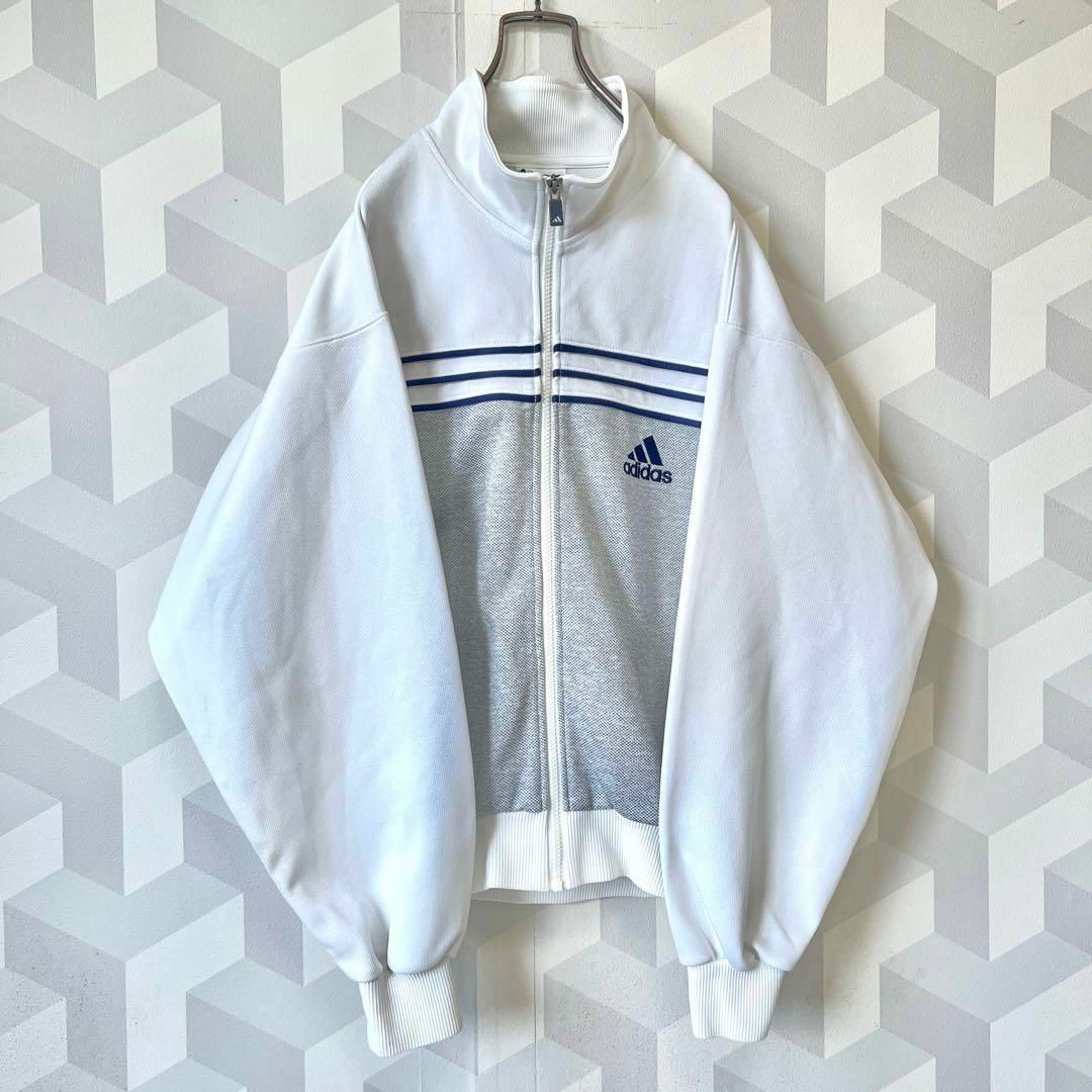 【90s アディダス】刺繍ロゴ トラックジャケット ジャージ 白 adidas