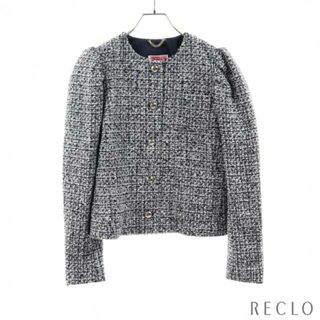 ケイトスペードニューヨーク(kate spade new york)のTweed Puff Sleeve Jacket ノーカラージャケット ツイード ウール ダークネイビー  ホワイト(ノーカラージャケット)