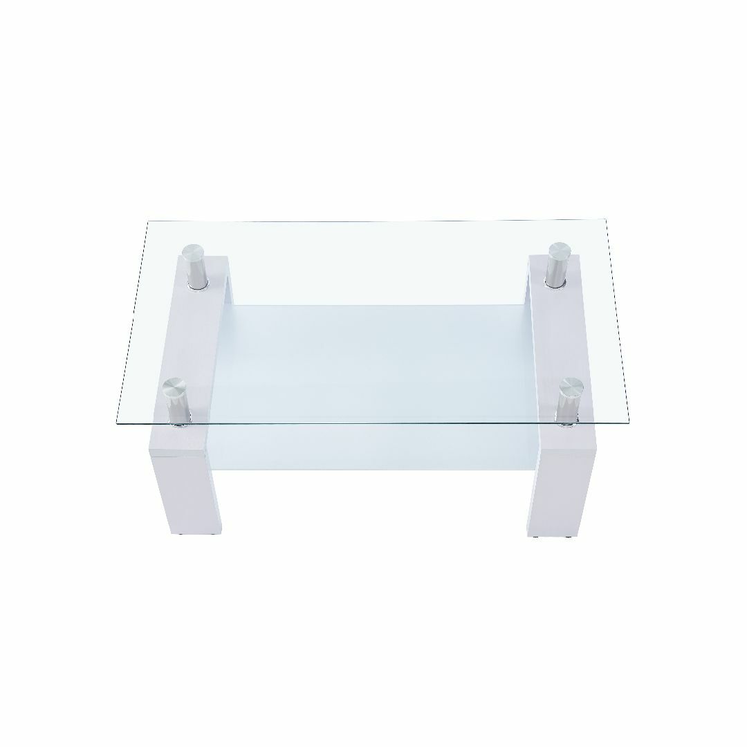 ガラステーブル　センターテーブル　リビングテーブル 【クリア天板+ホワイト脚】 4