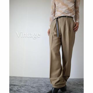 アートヴィンテージ(ART VINTAGE)の【vintage】2タック ワイド スラックス ダブル 光沢 ベージュ W32(スラックス)