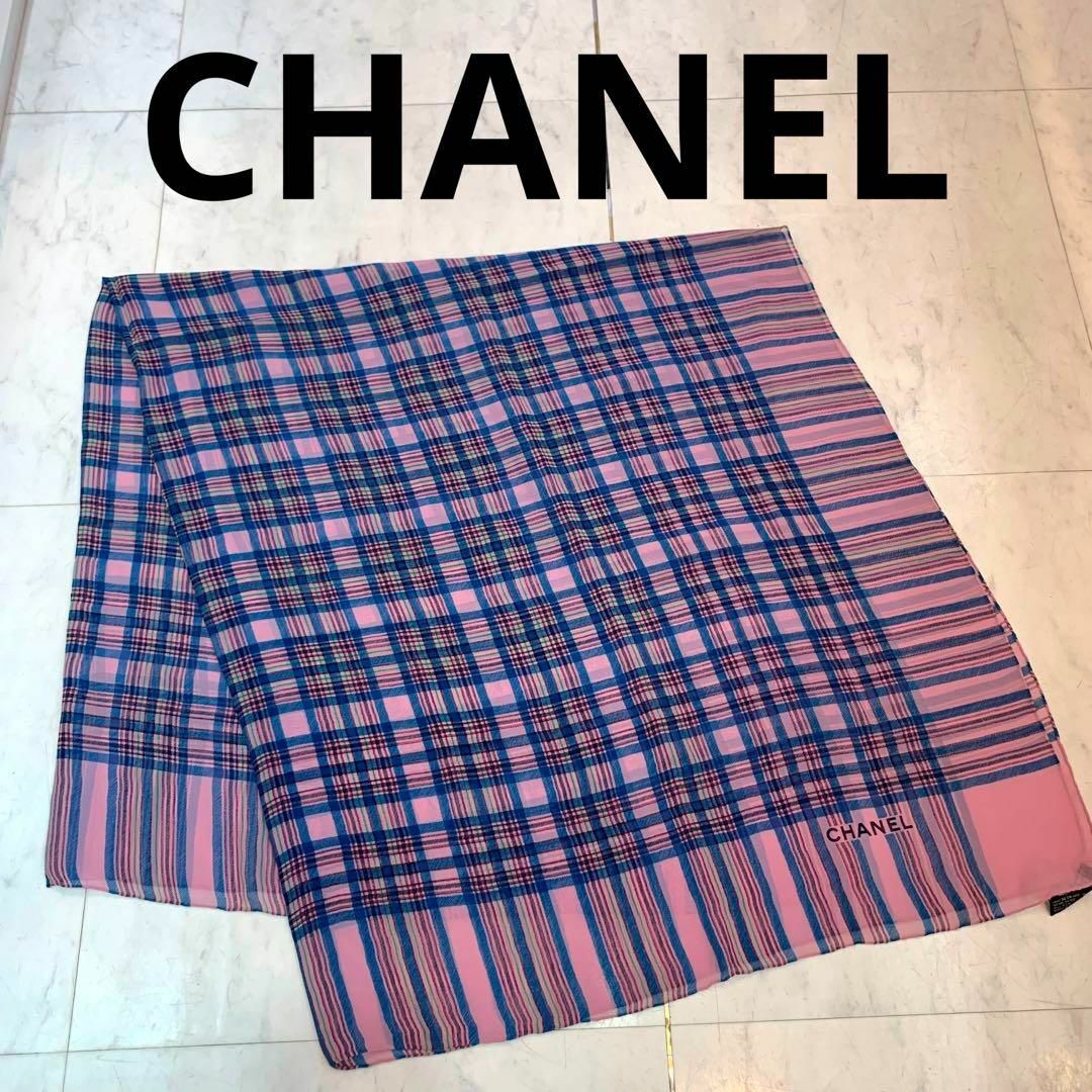 ☆超美品☆CHANEL 大判ストール シルク ピンク チェック柄 薄手