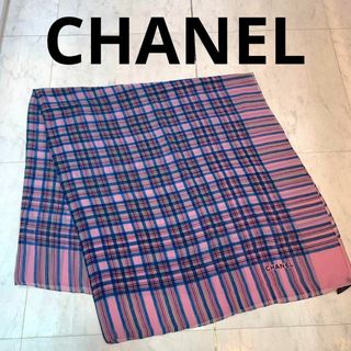 シャネル(CHANEL)の☆超美品☆CHANEL 大判ストール シルク ピンク チェック柄 薄手(ストール/パシュミナ)