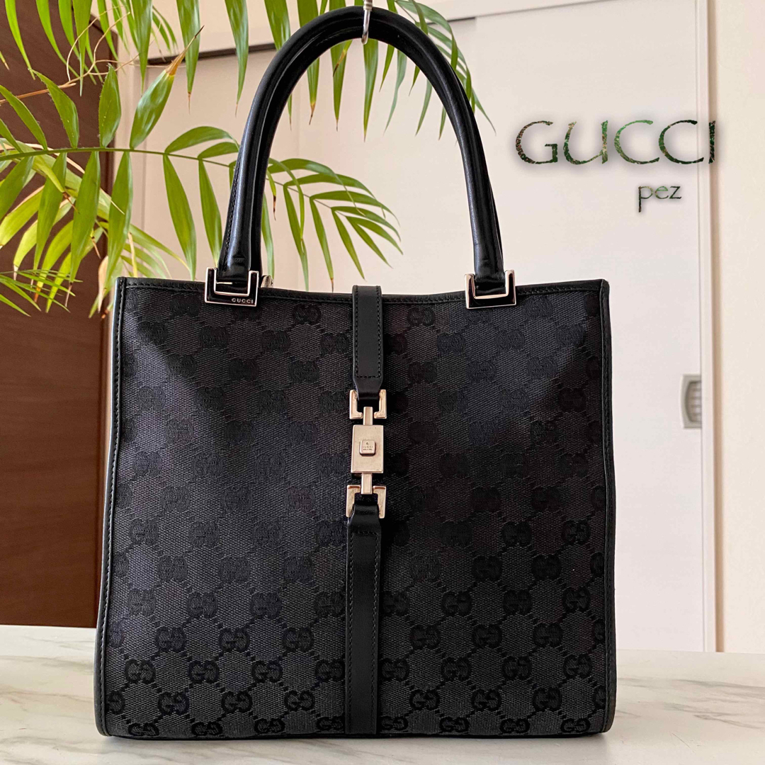 極美品 GUCCI グッチ ジャッキーGG柄 レザーハンドバッグ-