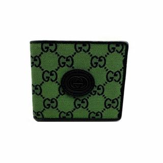 グッチ(Gucci)のグッチ/GUCCI/ 財布/2つ折サイフ/インターロッキング/GG柄/キャンバス×レザー/グリーン×ブラック/657574【SA7458】(財布)