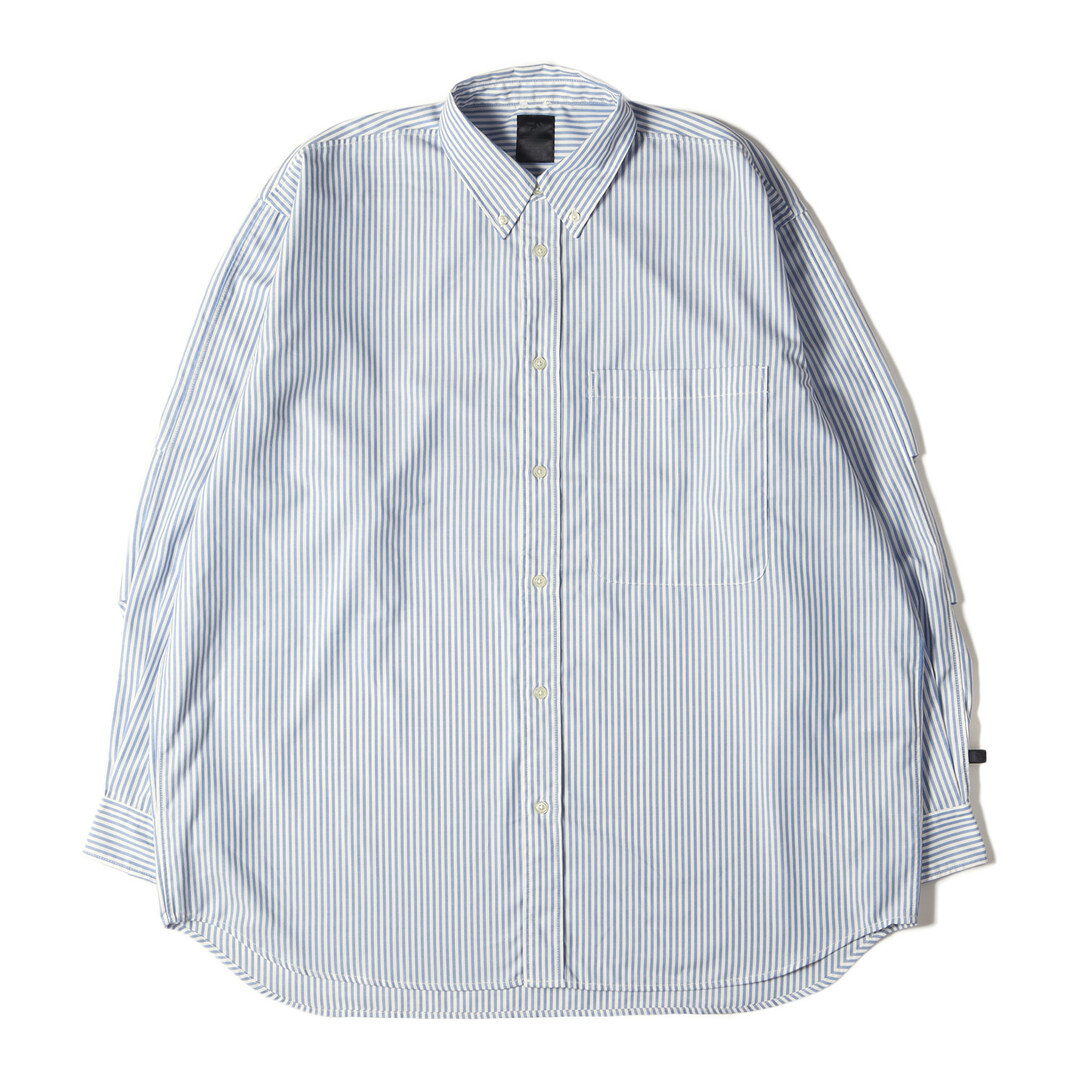 DAIWA PIER39 ダイワ ピアサーティナイン シャツ サイズ:L 23SS オーバーサイズ ストライプ ボタンダウンシャツ 長袖 TECH BUTTON DOWN SHIRTS ブルー ホワイト 青 白 トップス カットソー カジュアルシャツ アウトドア ブランド【メンズ】【中古】【美品 |