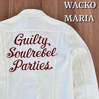 ワコマリア(WACKO MARIA)のWACKO MARIA チェーンステッチ デニムジャケット ブルゾン 白(スカジャン)