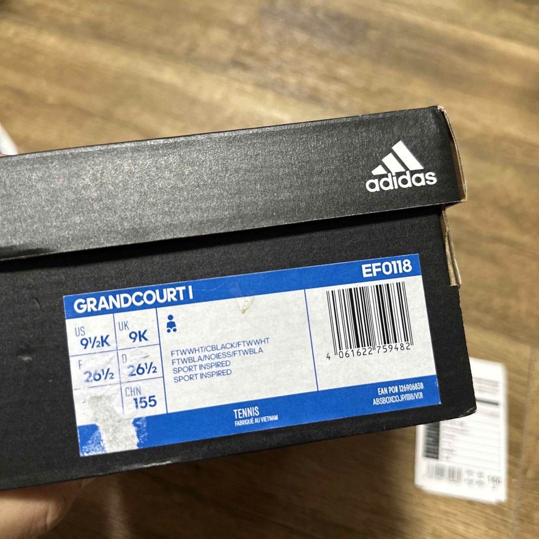 adidas(アディダス)のアディダス グランドコート I キッズ スニーカー 16cm 中古品 キッズ/ベビー/マタニティのキッズ靴/シューズ(15cm~)(スニーカー)の商品写真