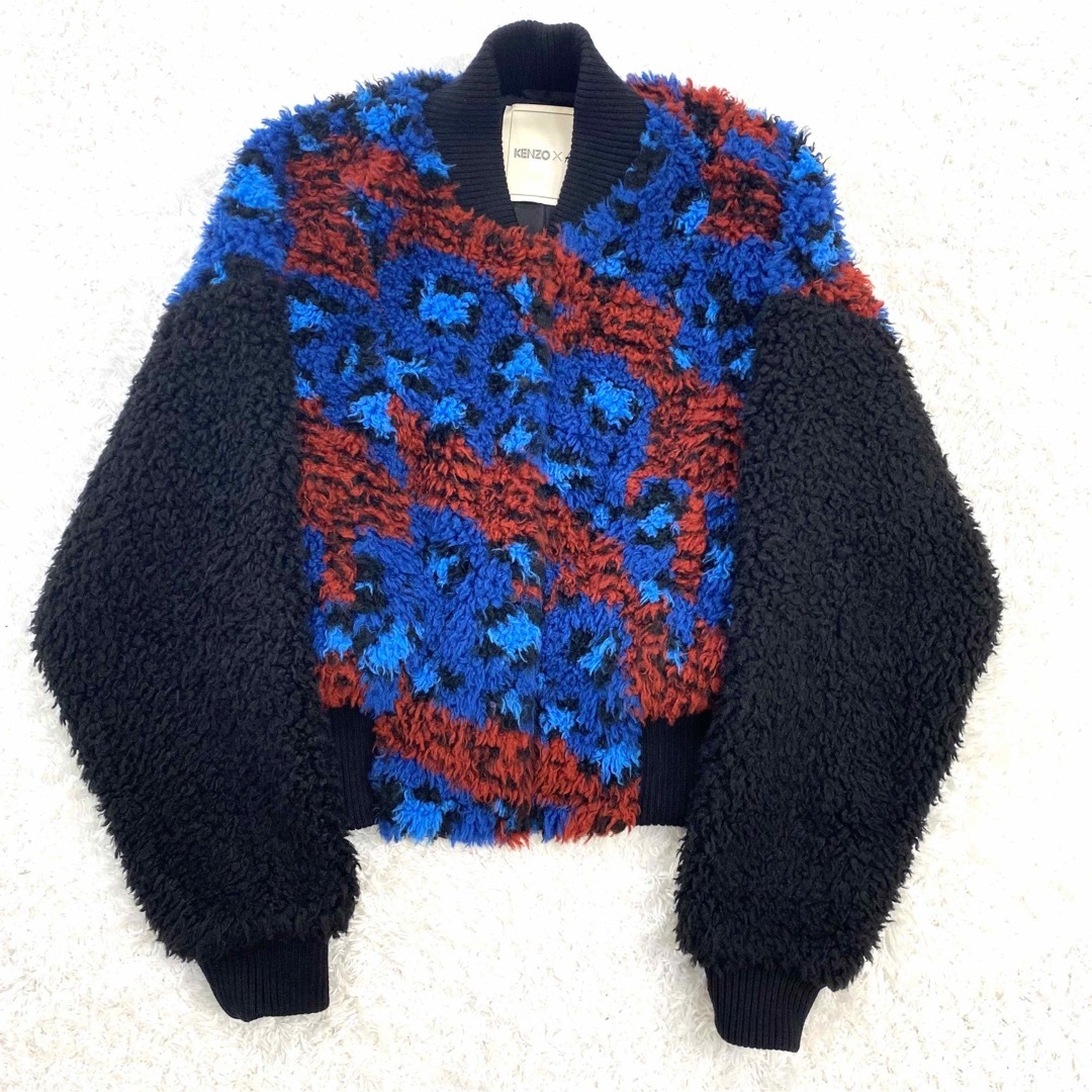 【ケンゾー×H &M】✨美品✨コラボ ノーカラー ボア ブルゾン 刺繍ロゴ 希少