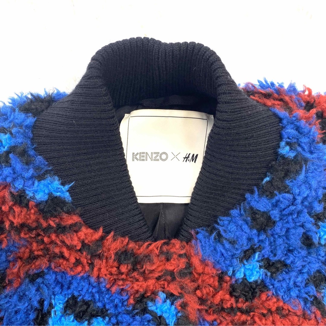 【ケンゾー×H &M】✨美品✨コラボ ノーカラー ボア ブルゾン 刺繍ロゴ 希少