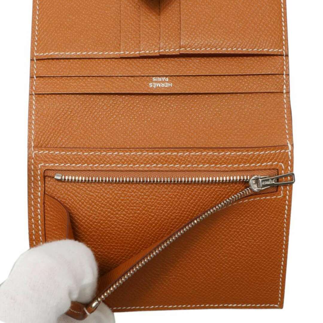 エルメス 二つ折り財布 ベアンコンパクト ゴールド/シルバー金具 ヴォーエプソン U刻印 HERMES 財布