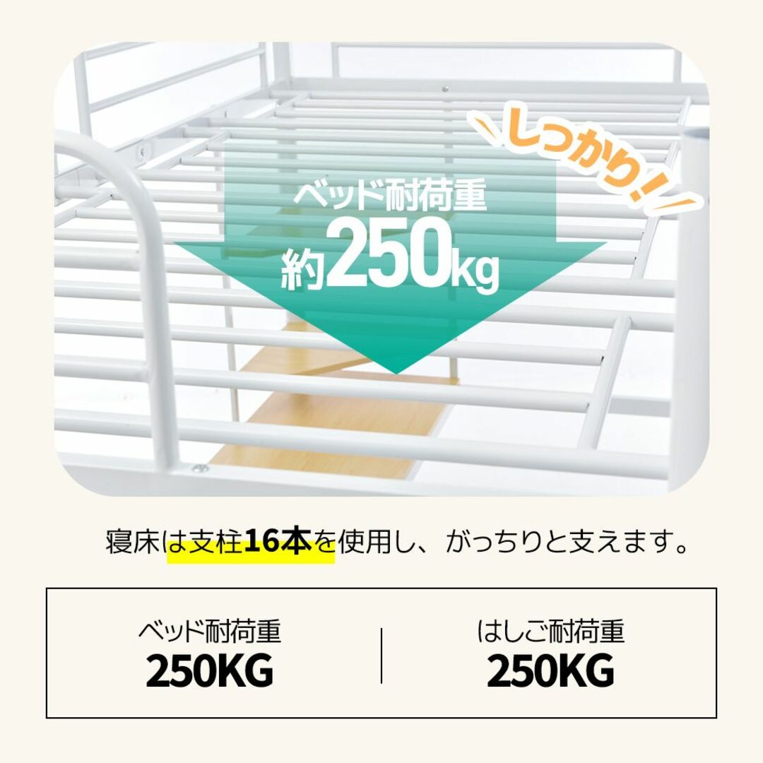 ロフトベッド シングル コンセント付き デスク付き 収納付き ラック棚付き 耐震 インテリア/住まい/日用品のベッド/マットレス(ロフトベッド/システムベッド)の商品写真