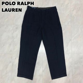 ポロラルフローレン(POLO RALPH LAUREN)の90s POLO RALPH LAUREN 2タックリネンパンツ ネイビー 無地(スラックス)